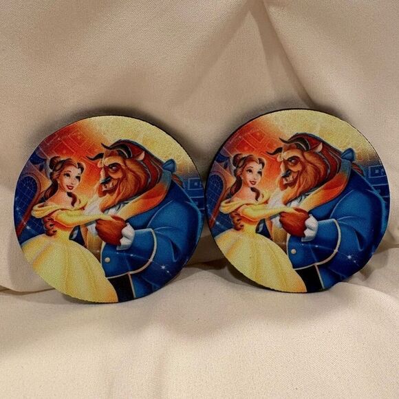 Beauty and the Beast Belle Car Coasters Rubber Pads for Non-Slip Cup Holder NWT - Picture 1 of 5